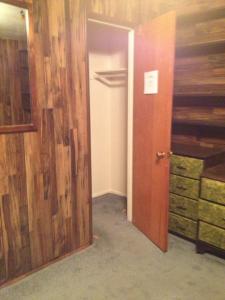 Bedroom 2 closet with wood paneling